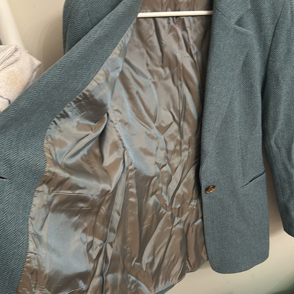 Ann Taylor Sz 4 Houndstooth Blue Wool Jacket Blazer - Picture 5 of 6